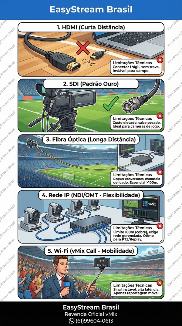 vMix tipos de cabos e meios